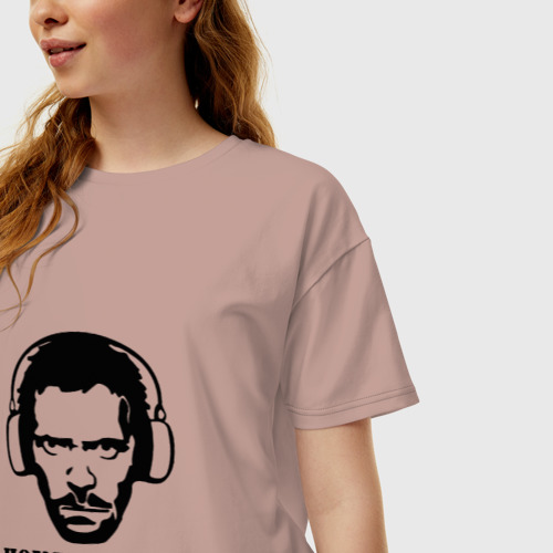 Женская футболка хлопок Oversize Dr. House music, цвет пыльно-розовый - фото 3