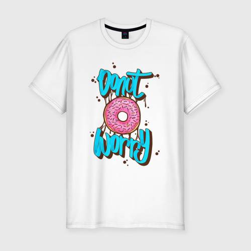 Мужская футболка хлопок Slim с принтом Donut Worry, вид спереди #2