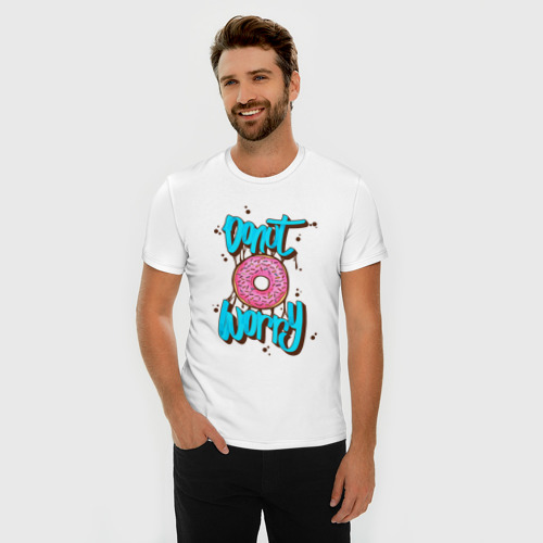 Мужская футболка хлопок Slim с принтом Donut Worry, фото на моделе #1