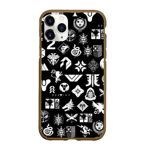 Чехол для iPhone 11 Pro Max матовый Destiny 2 pattern game logo Дестини 2 паттерн символы игры, цвет коричневый