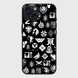 Чехол силиконовый для Apple iPhone 15 матовый Destiny 2 pattern game logo Дестини 2 паттерн символы игры