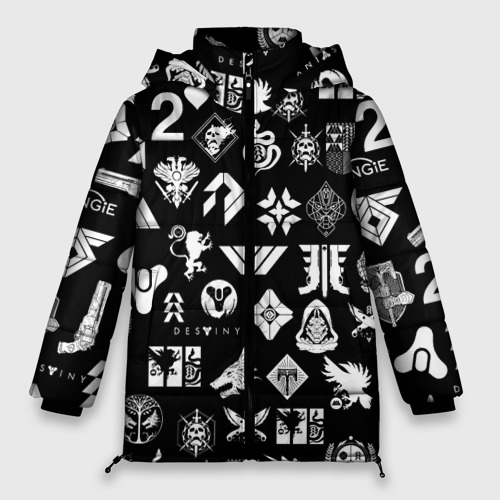 Женская зимняя куртка Oversize Destiny 2 pattern game logo Дестини 2 паттерн символы игры, цвет черный