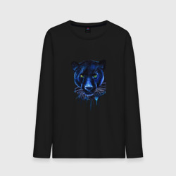 Мужской лонгслив хлопок Голова пантеры потекшая краска