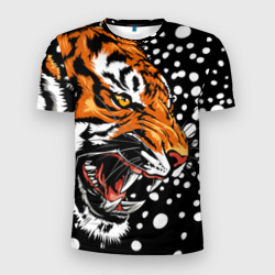 Мужская футболка 3D Slim Амурский тигр и снегопад
