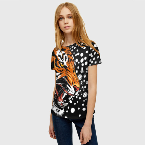 Женская футболка 3D Амурский тигр и снегопад, цвет 3D печать - фото 3