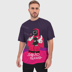 Мужская футболка oversize 3D Игра в кальмара    с милым котиком - фото 2