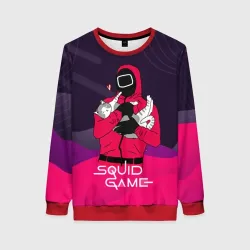 Женский свитшот 3D Игра в кальмара    с милым котиком