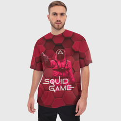 Мужская футболка oversize 3D Игра в кальмара  красные  кубы - фото 2