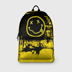 Рюкзак с принтом Нирвана Гранж Nirvana Smile для любого человека, вид спереди №3. Цвет основы: белый