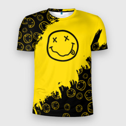 Мужская футболка 3D Slim Nirvana Smile Нирвана Рваный Паттерн