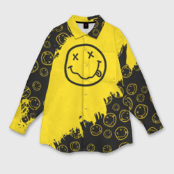 Мужская рубашка oversize 3D Nirvana Smile Нирвана Рваный Паттерн