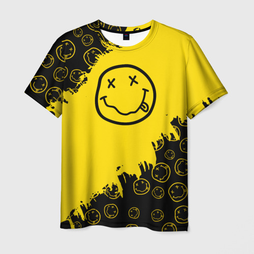 Мужская футболка с принтом Nirvana Smile Нирвана Рваный Паттерн, вид спереди №1