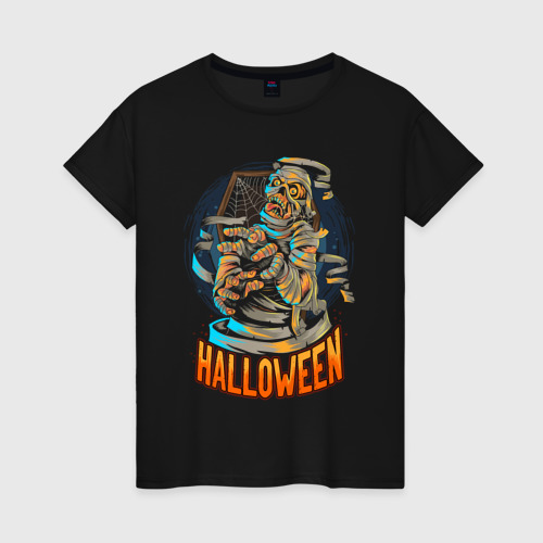 Женская футболка хлопок Halloween Mummy, цвет черный