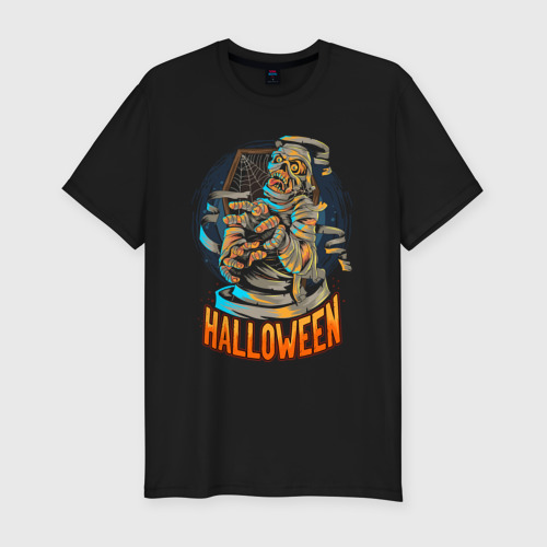 Мужская футболка хлопок Slim Halloween Mummy, цвет черный