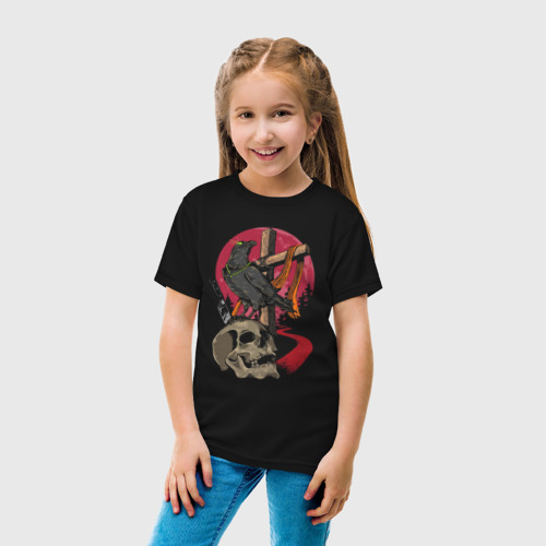 Детская футболка хлопок Raven on the skull, цвет черный - фото 5