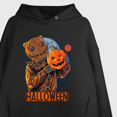 Женское худи Oversize хлопок Halloween Scarecrow, цвет черный - фото 3