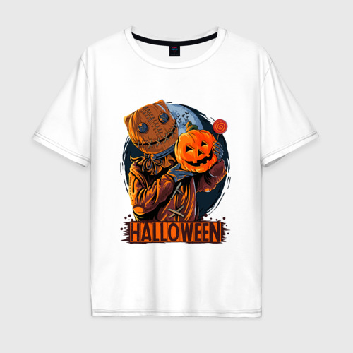 Мужская футболка хлопок Oversize с принтом Halloween Scarecrow, вид спереди #2