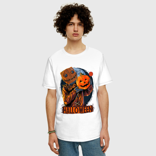 Мужская футболка хлопок Oversize с принтом Halloween Scarecrow, фото на моделе #1