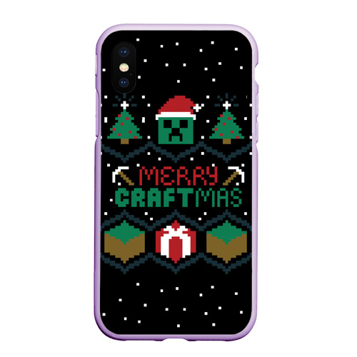 Чехол для iPhone XS Max матовый Minecraft christmas, цвет сиреневый