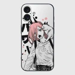 Чехол для iPhone 16 силиконовый с защитой камеры Power с котиком - Chainsaw Man