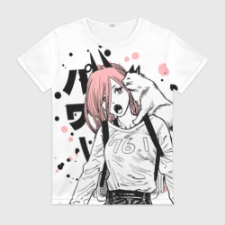 Женская футболка 3D Power с котиком - Chainsaw Man