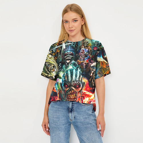 Женская футболка oversize 3D Iron Maiden allover, цвет 3D печать - фото 5