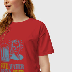 Женская футболка хлопок Oversize Сохрани воду - фото 2
