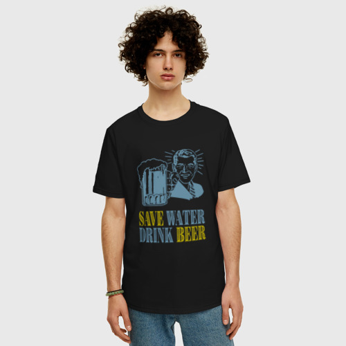 Мужская футболка хлопок Oversize с принтом Сохрани воду, фото на моделе #1