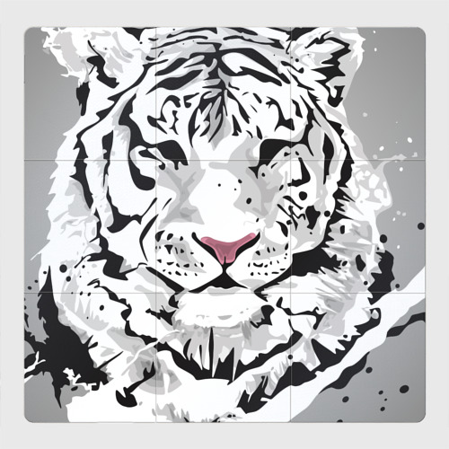 Магнитный плакат 3x3 с принтом Белый снежный тигр, вид спереди №1