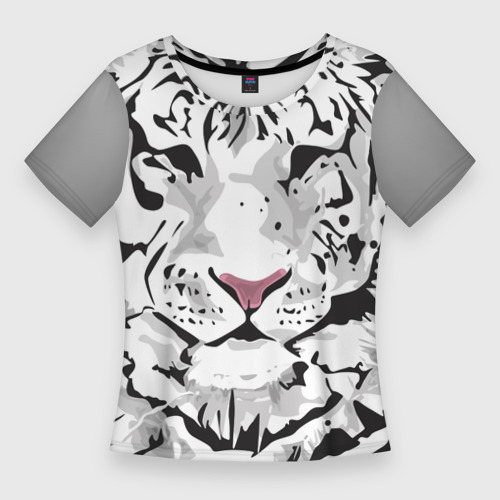 Женская футболка 3D Slim Белый снежный тигр, цвет 3D печать