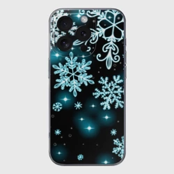 Чехол для iPhone 16 Pro Max силиконовый с защитой камеры Космические снежинки