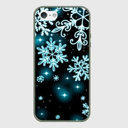 Чехол для iPhone 5/5S матовый Космические снежинки