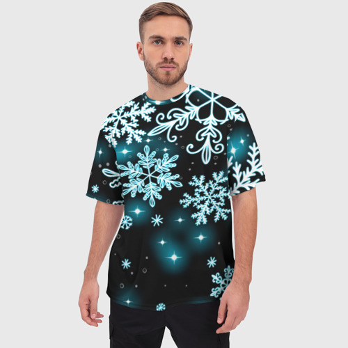 Мужская футболка oversize 3D Космические снежинки, цвет 3D печать - фото 3
