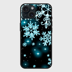 Чехол силиконовый для Apple iPhone 15 матовый Космические снежинки