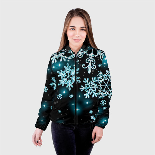 Женская куртка 3D Космические снежинки, цвет черный - фото 3