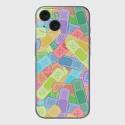Чехол для iPhone 15 силиконовый с защитой камеры Цветные пластыри