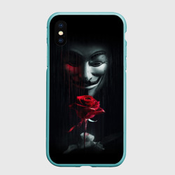 Чехол для iPhone XS Max матовый Анонимус и роза - rose Гай Фокс с цветами