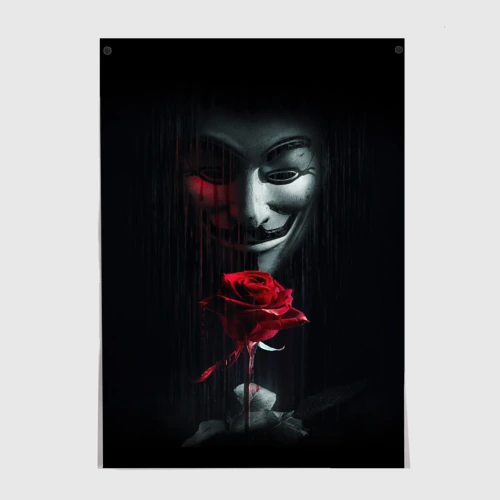 Постер Анонимус и роза - rose Гай Фокс с цветами