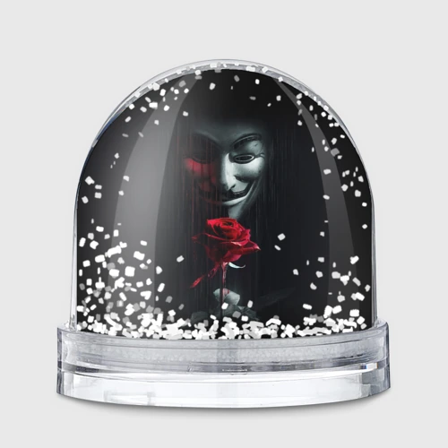 Игрушка Снежный шар Анонимус и роза - rose Гай Фокс с цветами