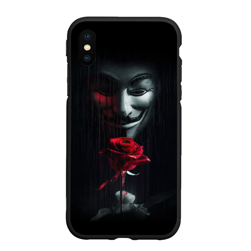Чехол для iPhone XS Max матовый Анонимус роза Anonymous rose Гай Фокс, цвет черный
