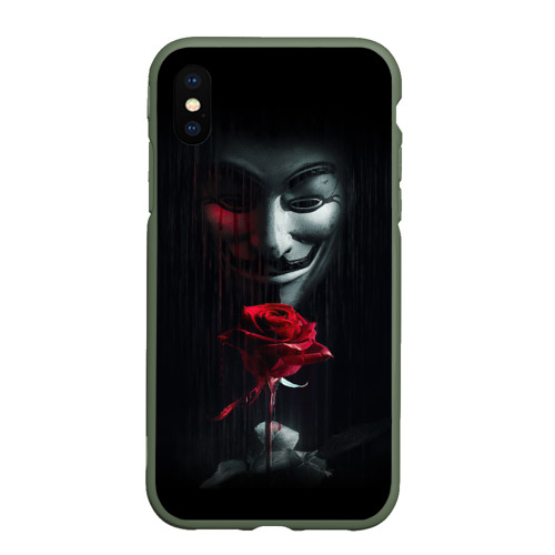 Чехол для iPhone XS Max матовый Анонимус роза Anonymous rose Гай Фокс, цвет темно-зеленый