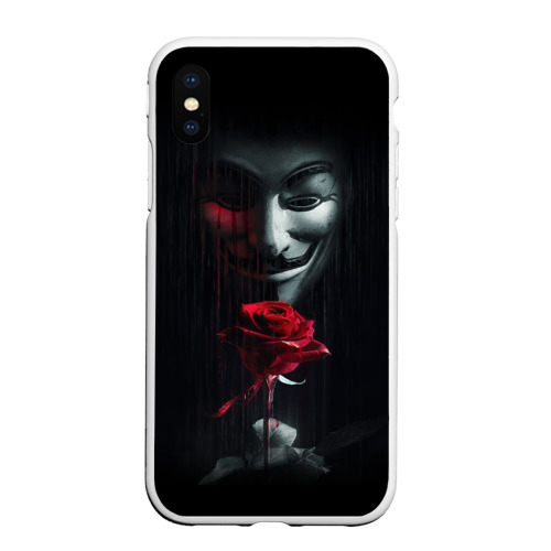 Чехол для iPhone XS Max матовый с принтом Анонимус роза Anonymous rose Гай Фокс, вид спереди №1