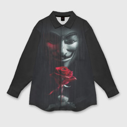 Мужская рубашка oversize 3D Анонимус роза Anonymous rose Гай Фокс