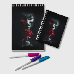 Блокнот Анонимус и роза - rose Гай Фокс с цветами