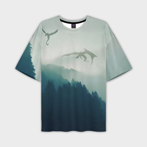 Мужская футболка oversize 3D Драконы над лесом dragon, цвет 3D печать