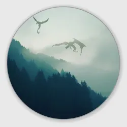 Круглый коврик для мышки Драконы над лесом dragon
