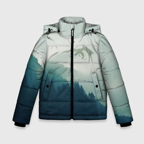 Зимняя куртка для мальчиков 3D Драконы над лесом dragon, цвет черный