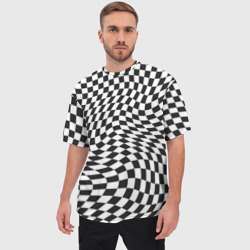 Мужская футболка oversize 3D Черно-белая клетка Black and white squares - фото 2