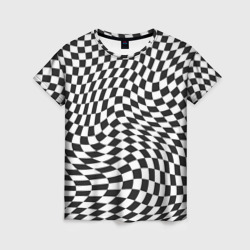 Женская футболка 3D Черно-белая клетка Black and white squares