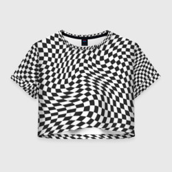 Женская футболка Crop-top 3D Черно-белая клетка Black and white squares